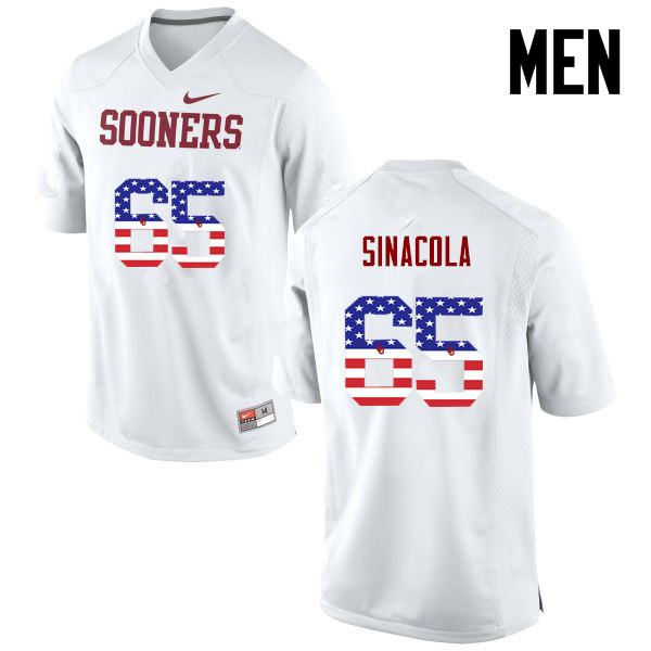 Men Oklahoma Sooners #65 Mario Sinacola College Football USA Flag Fashion Jerseys-White